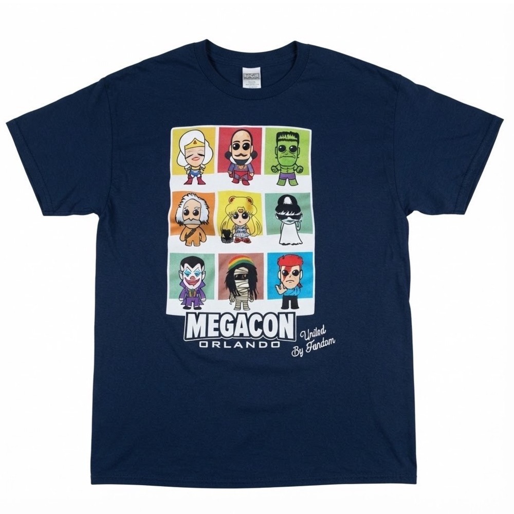 MegaCon Orlando Fan Expo 2024 United By Fandom Navy Blue Graphic T-Shirt 2XL
